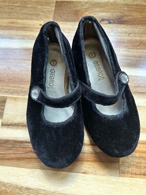 George Black Velvet Mary Jane Shoes with Gem Accent